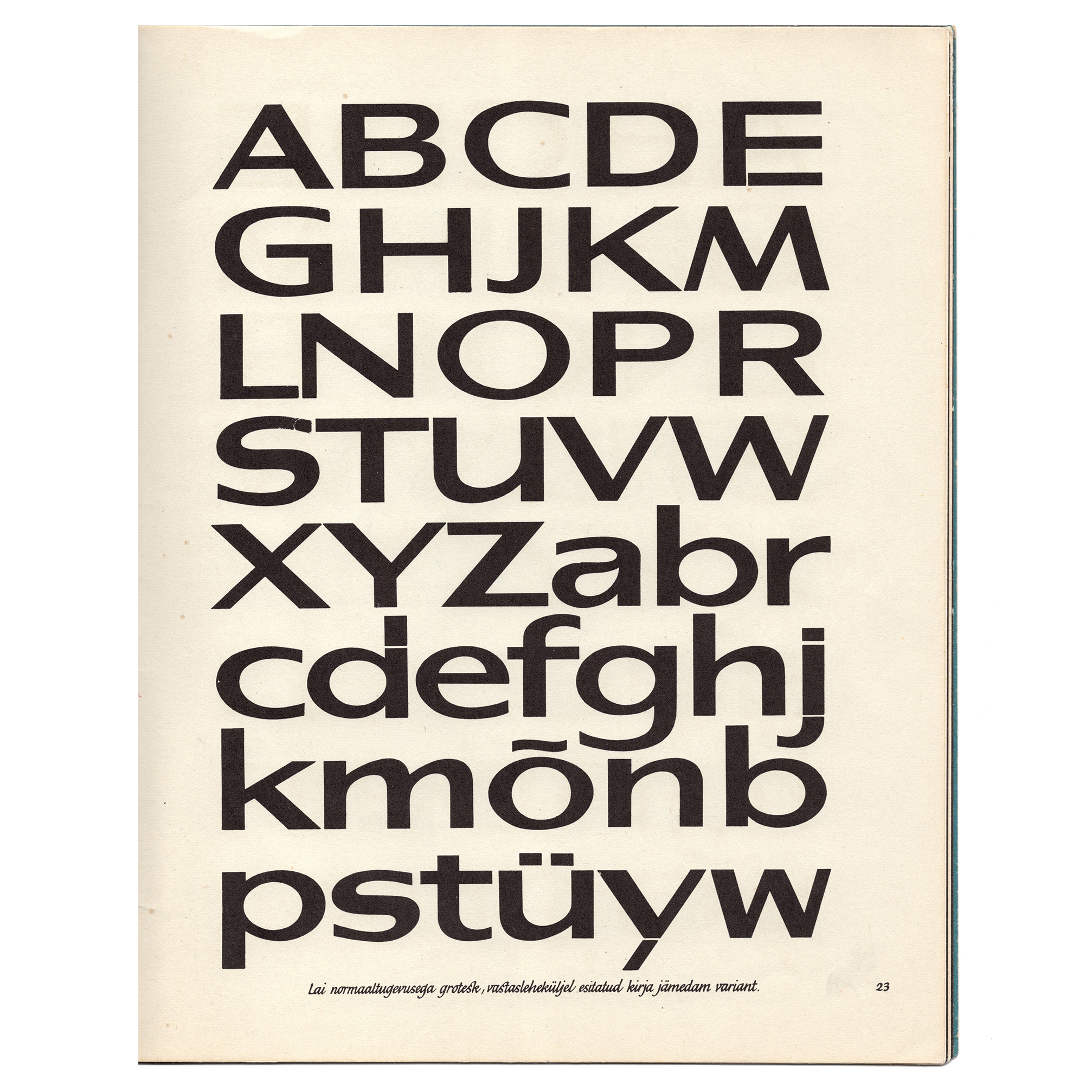 Grotesk type specimen in Kirjakunsti abc - Villu Toots - Tallinn 1972